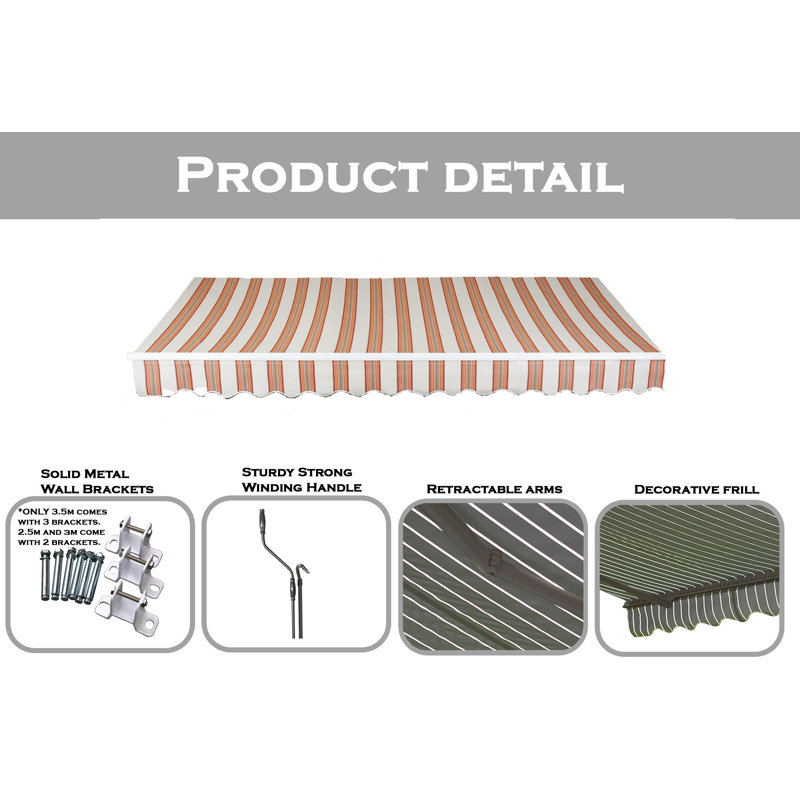 Dakota Fields Terracotta/Beige Outdoor Cover Retractable Patio Awning, 350cm W x 250cm D