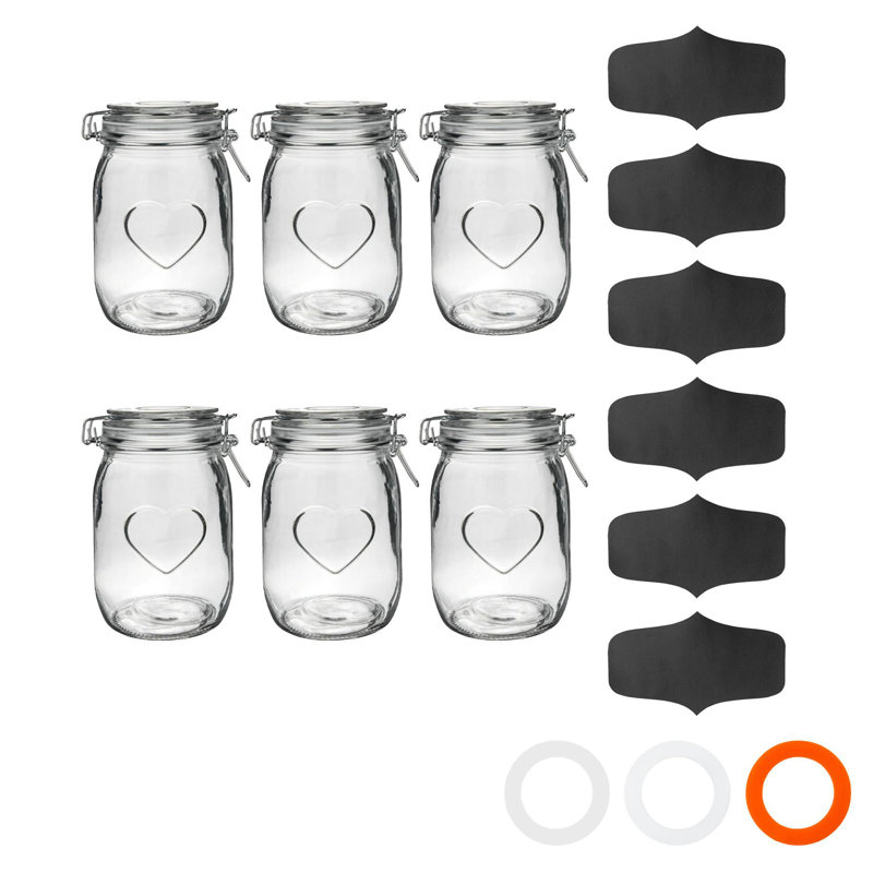 Nicola Spring - Heart Glass Storage Jars with Labels, 17cm H x 10.5cm W x 10.5cm D, Clear