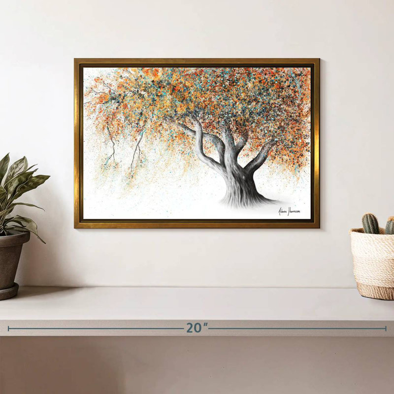 Arbre d'automne rouillé, Cadre flottant doré, 13 po x 9 po