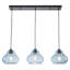 Suspension linéaire à 3 lumières pour îlot de cuisine, lustre moderne noir mat réglable avec abat-jour en verre bleu bullé fabriqués à la main