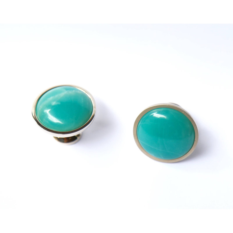 Turquoise Knob 1.25" Diameter, Satin Nickel/Blue