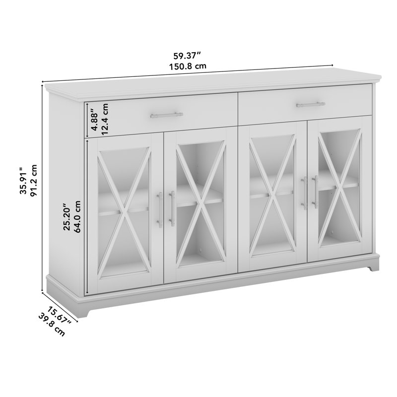 Linen White Oak Farmhouse China Cabinet with Hutch