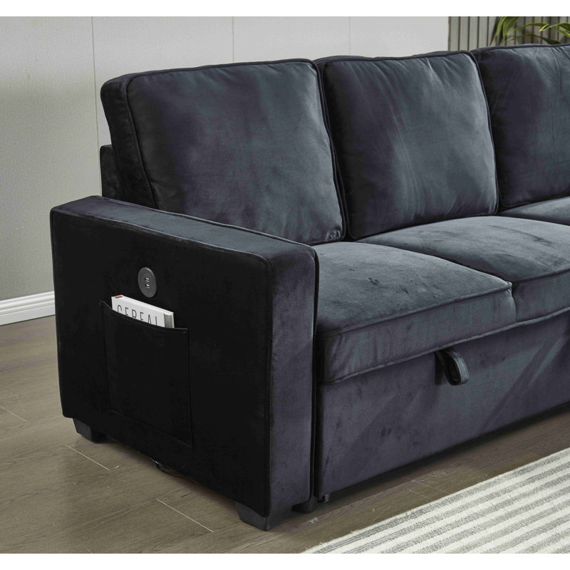 Malachi Upholstered L-Shaped Sectional Reversible, Black Velvet
