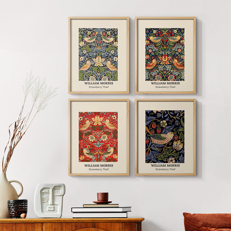 William Morris XIV Framed Print - Set of 4, 14" H x 44" W, Black
