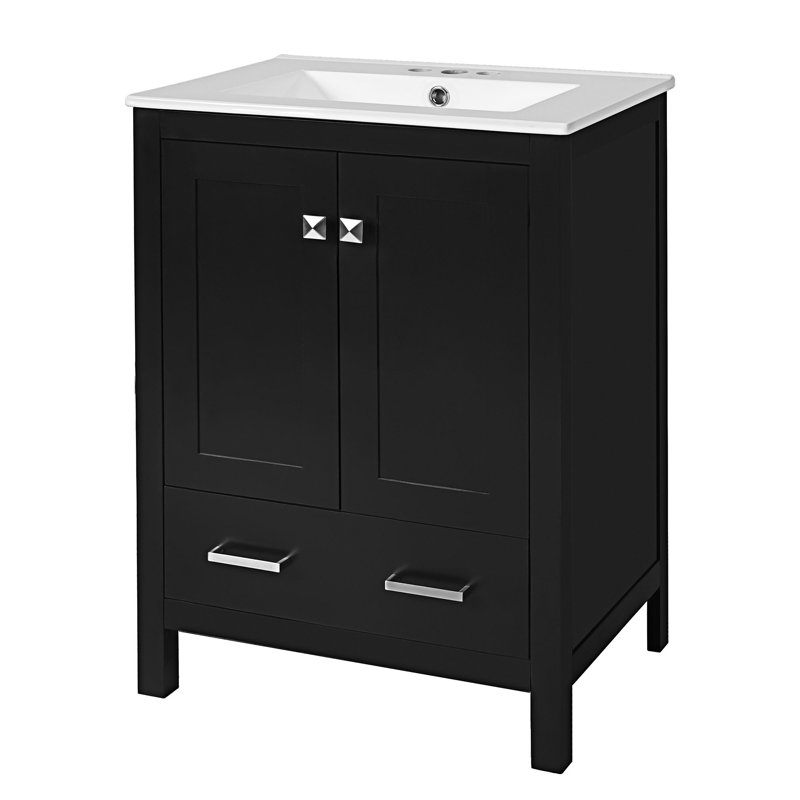 Meuble-lavabo de salle de bain avec lavabo encastré intégré, Noir