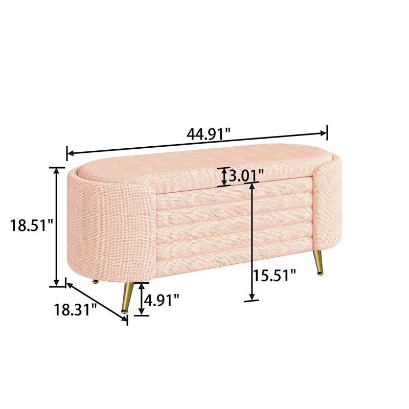 Banc de rangement ovale rembourré Minimalist, repose-pieds rembourré avec compartiment caché, Rose