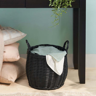 Round Resin Woven Wicker Basket with Handles