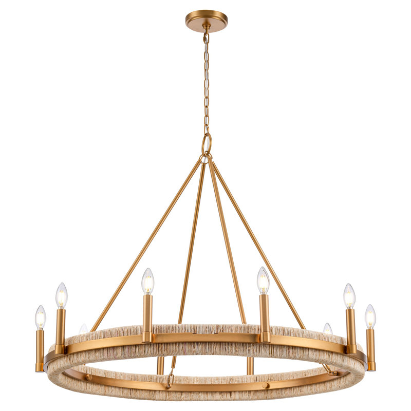  Lustre Manila en laiton avec feuille de maïs naturel, H 31 po x l 41 po x P 41 po, 10