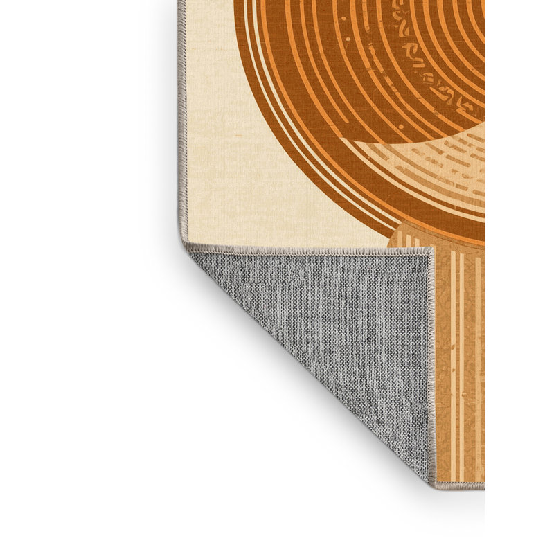Machine Washable Wilkerson Pho Bowl Global Inspired Block Print Rug in Beige – Beige Binding, 7x10
