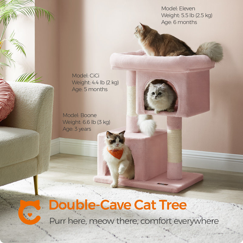 Jelly Pink Large Sisal Cat Tree with Dual Caves