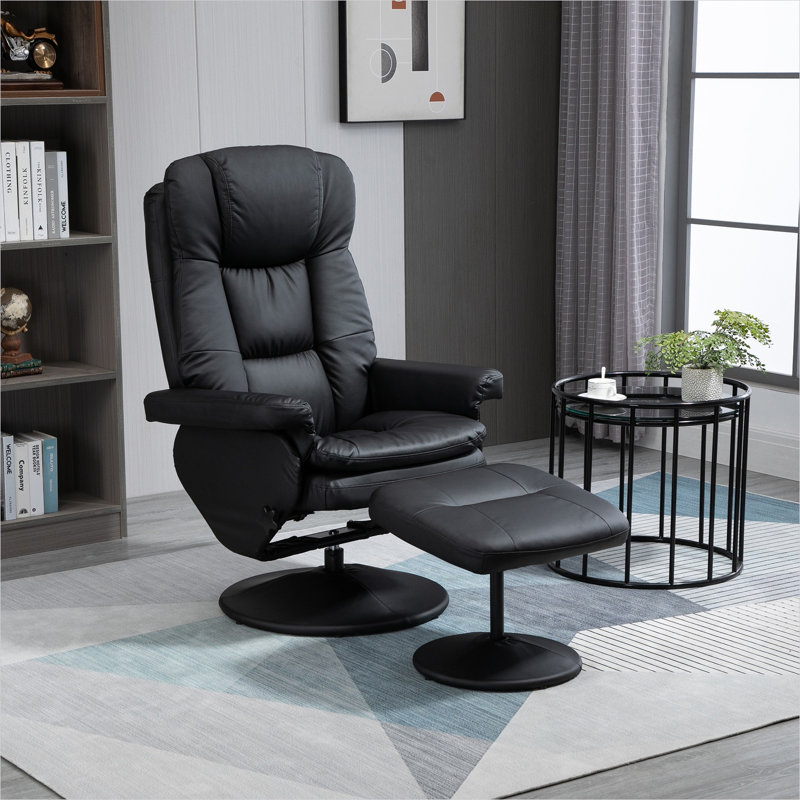Fauteuil lounge deux pièces entièrement inclinable avec repose-pieds en similicuir noir profond pour bureau à domicile
