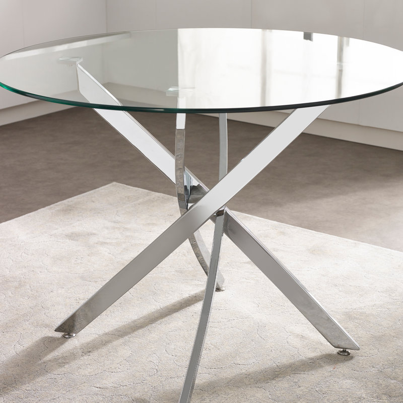 Darnice Round Glass Top Metal Base Dining Table