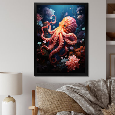 Reproduction d'art sur toile Coral Teal Octopus - animaux