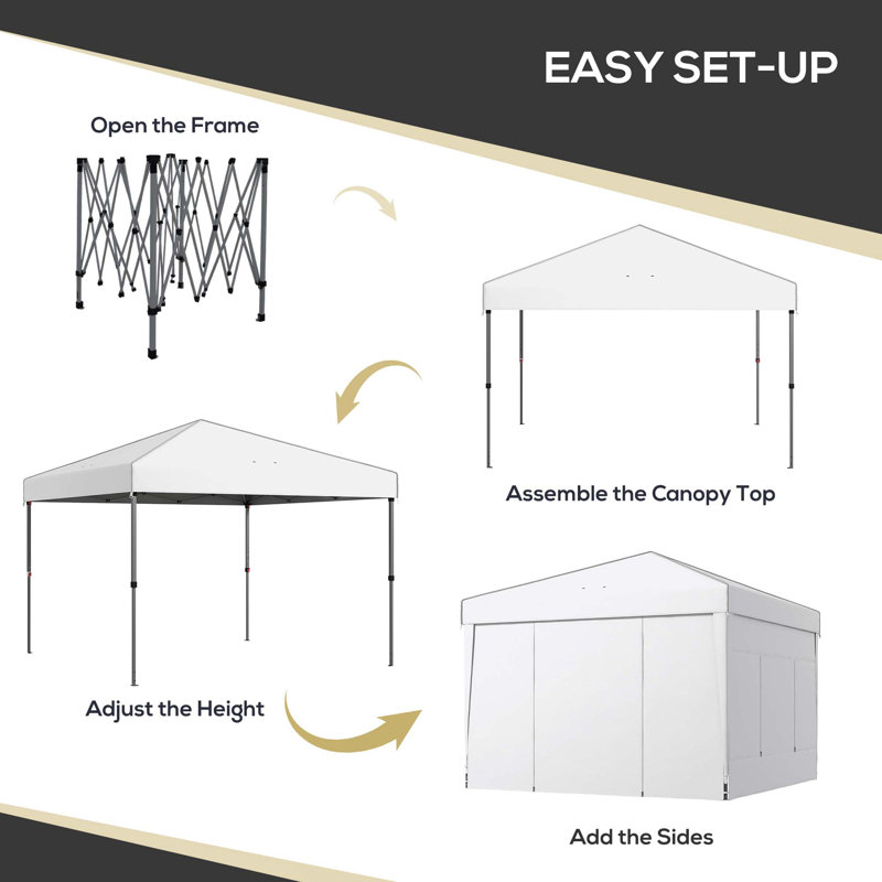 White Steel Pop-Up Canopy Tent with Sidewalls and Mesh Windows