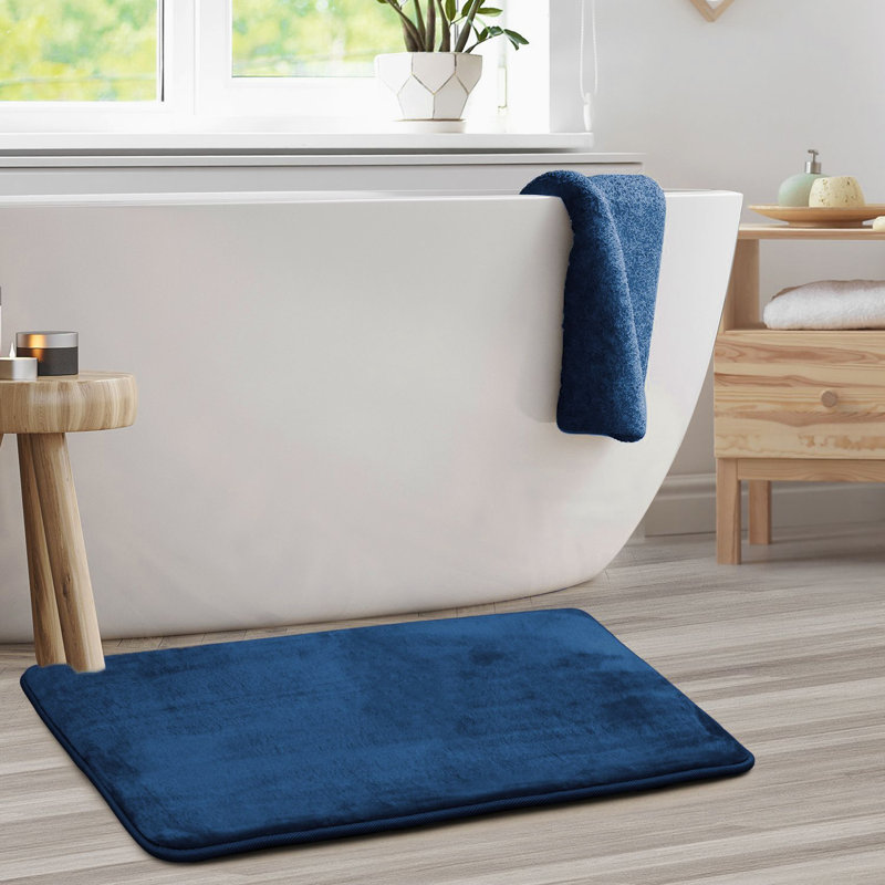 Tapis de bain en mousse viscoélastique ultra-doux avec envers antidérapant en PVC, Bleu royal, Petit: L 24 po x l 17 po