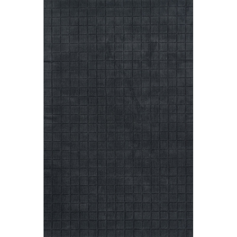 Tapis bleu marine en laine tissé à la main Meile Contour, Rectangle 9 pi x 12 pi