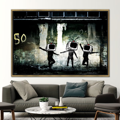 Banksy Dancing TV, Banksy TV Wall Art, Banksy Dancing People Artwork, Tv Graffiti Canvas Art, Street Art Canvas, Graffiti Art Canvas,