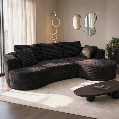 Canapé d'angle moderne incurvé en forme de L de 120 pouces (305 cm) de large, canapé modulable en velours côtelé avec méridienne, canapé en mousse à compression - Aucun assemblage requis