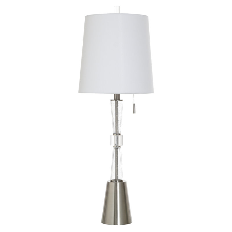 Glass Buffet Lamp - Clear Glass & Static Silver Finish - White Shade