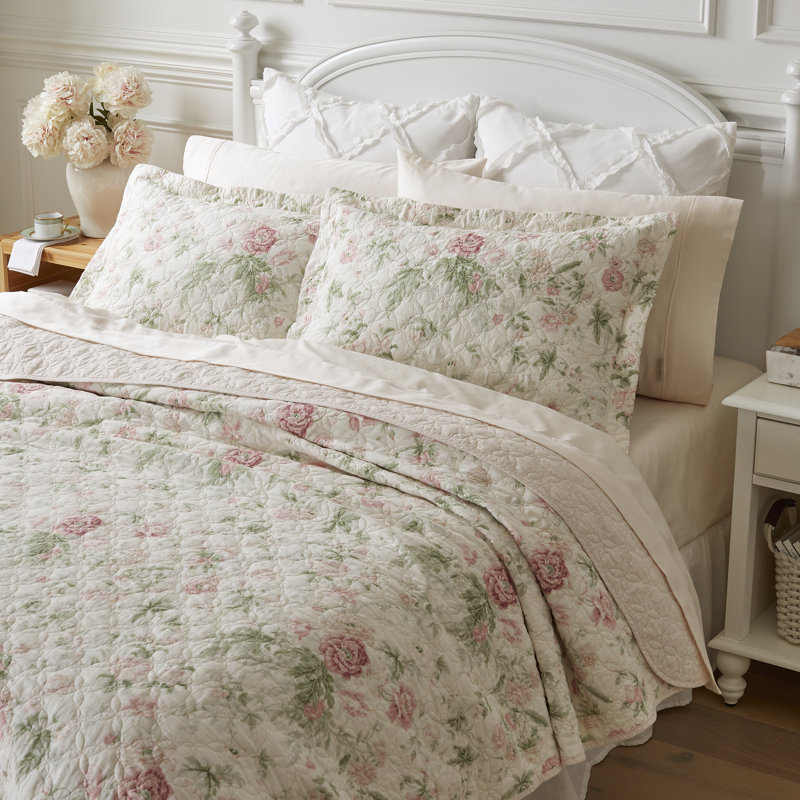 Breezy Floral Pink Cotton Reversible Full Quilt Set