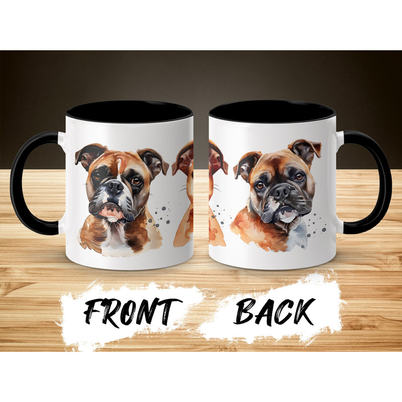11oz Watercolour Boxer Dog Design Coffee Mug, Black, 3