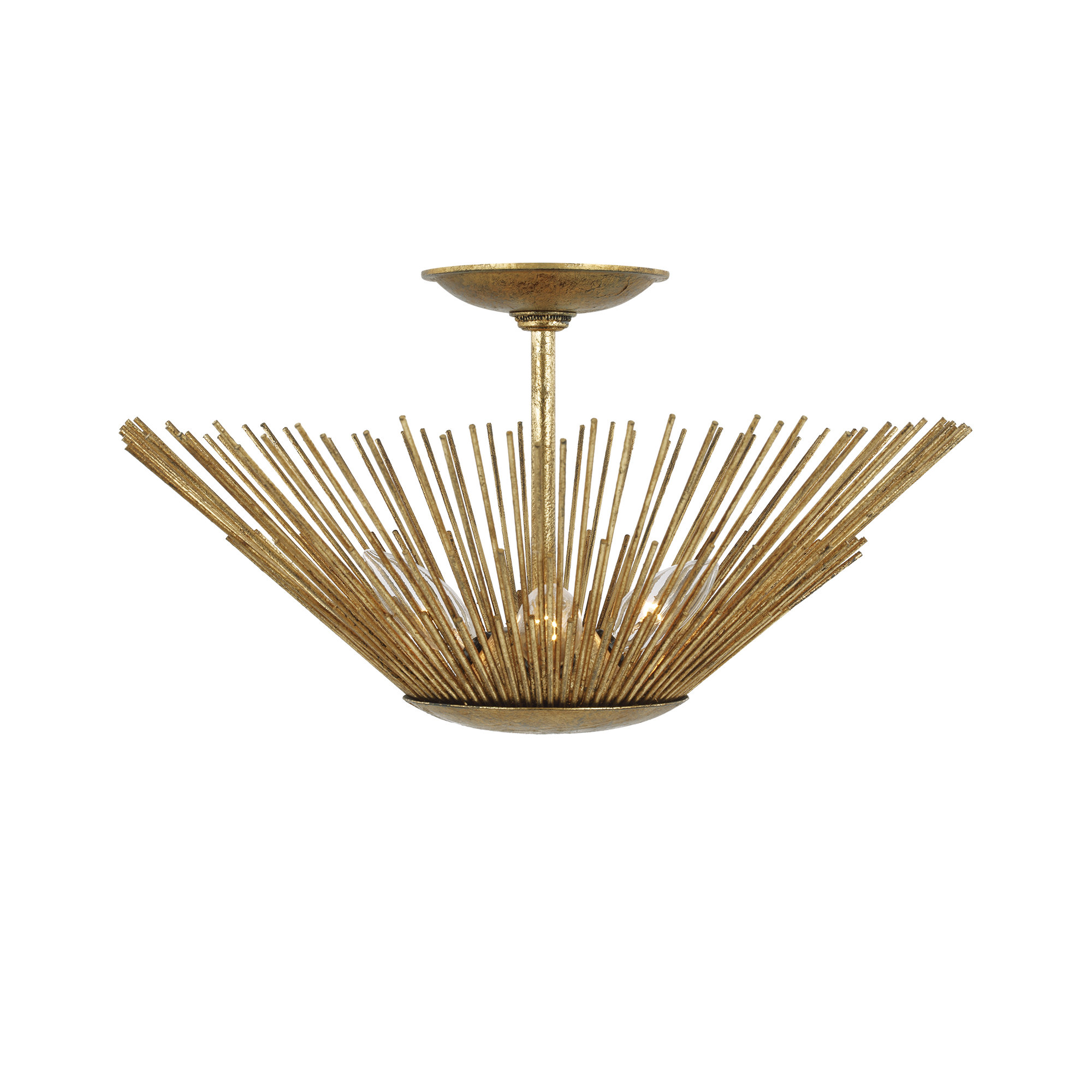 3 Light Semi Flush Mount, Antique Gold