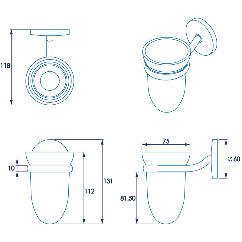 Hampstead Frosted Glass Bathroom Tumbler with Holder