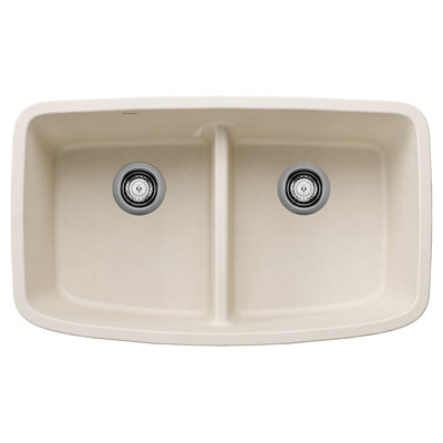 Valea Silgranit 32" 50/50 Double Bowl Undermount Kitchen Sink with Low Divide - Soft White
