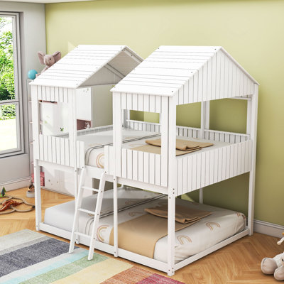 Lit superposé double en bois avec toit et échelle Pittsburg Kids