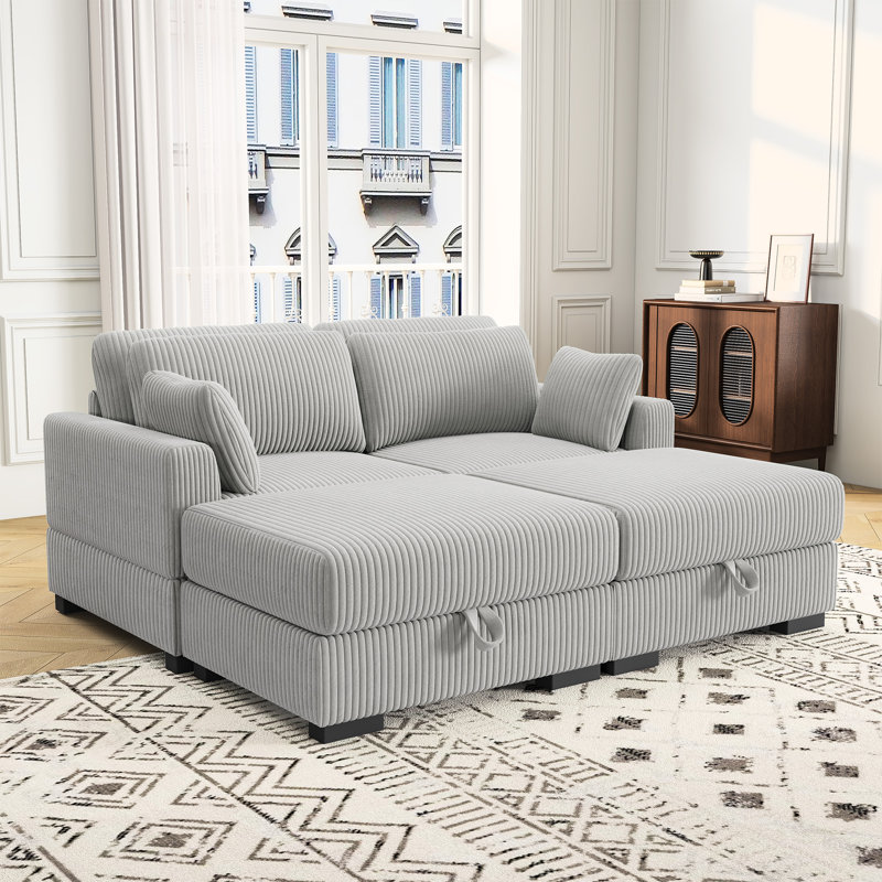 Causeuse rembourrée en velours côtelé 70,8 po, Gris