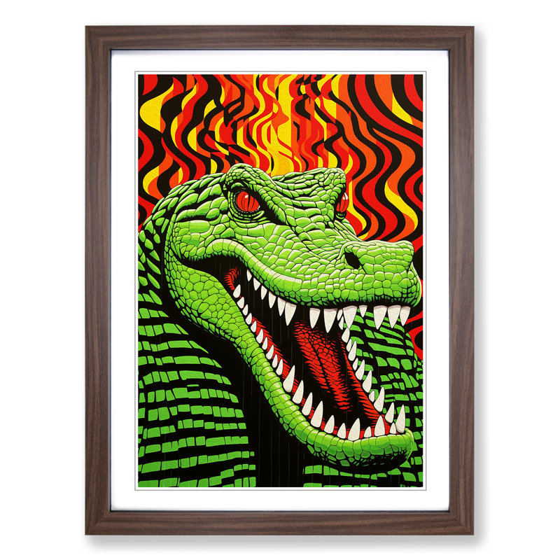 XYZ-FRM-V1223-1783 Alligator Op - Single Picture Frame Print on Wood, Walnut, 46cm H x 34cm W x 2cm D