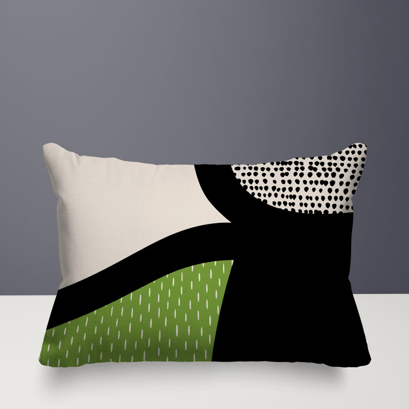 Coussin lombaire réversible intérieur / extérieur Vikka, H 14 po x l 20 po, Chartreuse / noir / blanc cassé