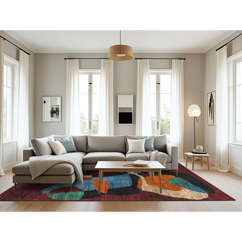 Tapis abstrait blanc / noir / bleu Monyea, Rectangle 8 pi x 12 pi