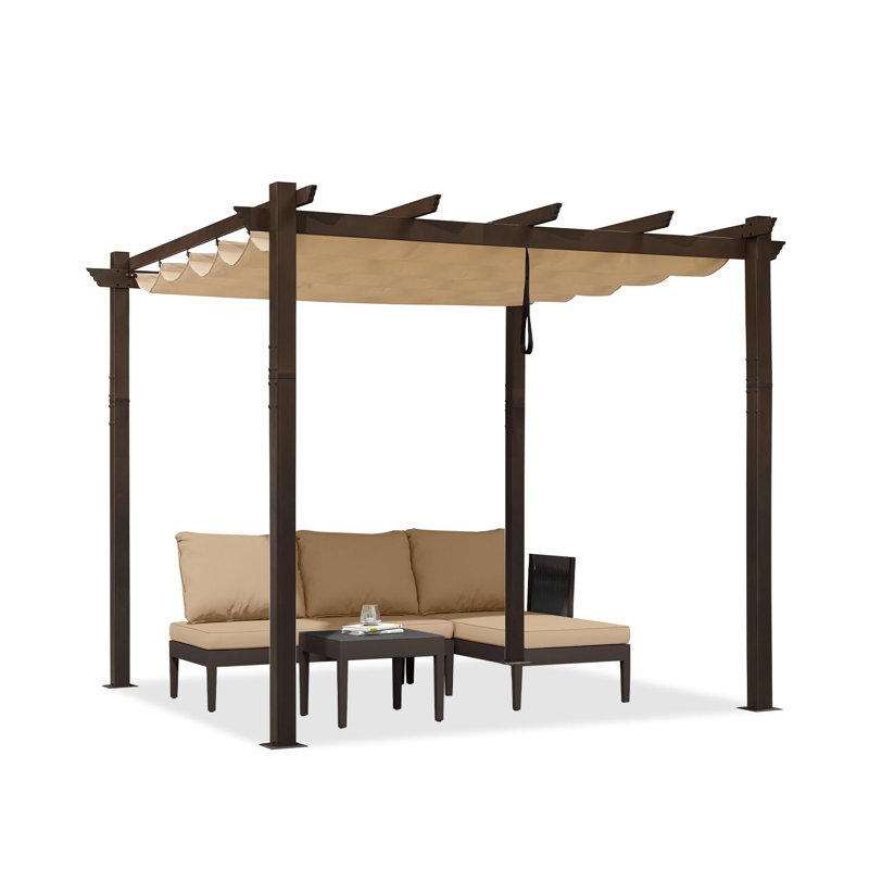 Pergola en aluminium mauve avec auvent, Kaki, H 96,5 po x l 118 po x P 118 po