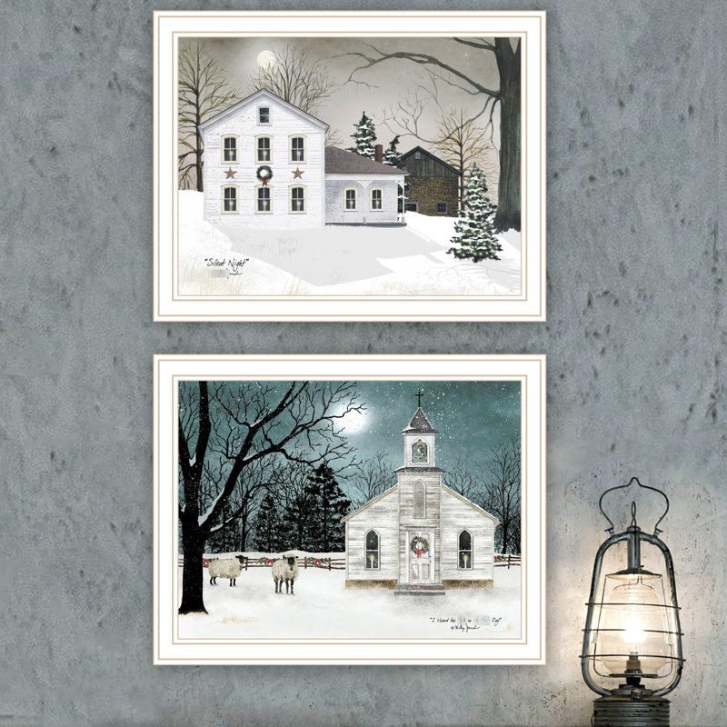 «2 Silent Night», art mural blanc encadré - Rendez votre chambre à coucher plus attrayante pour un salon impressionnant