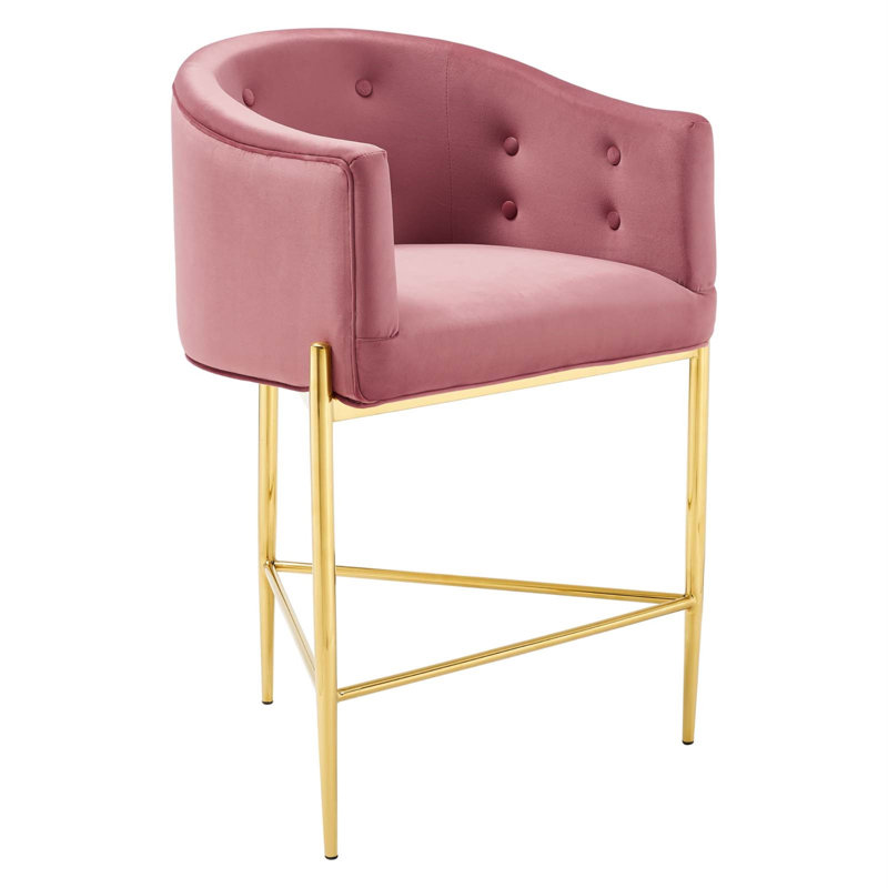 Tabouret de comptoir performance en velours capitonné Savour, Tabouret de comptoir (siège d'une hauteur de 26 p, Vieux rose