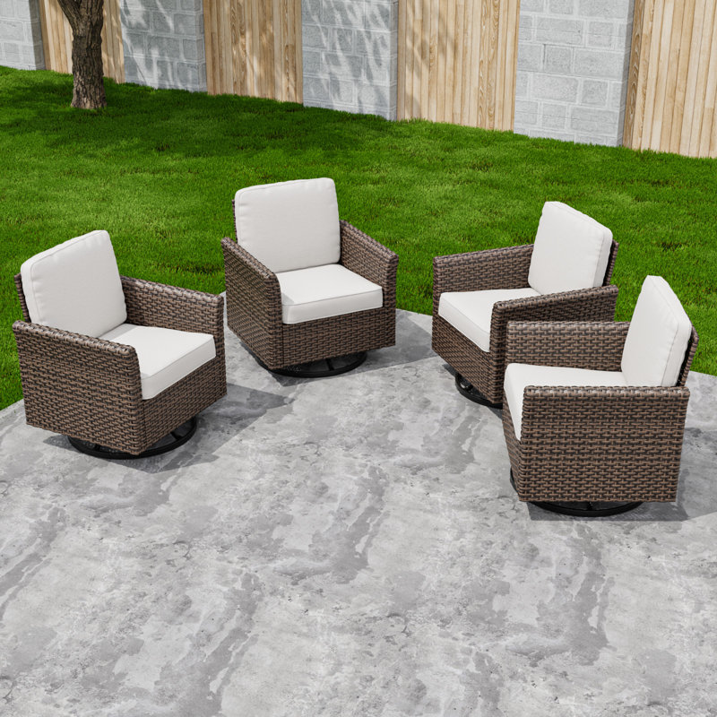 4 chaises de patio pivotantes et pivotantes avec coussins en oléfine, Beige