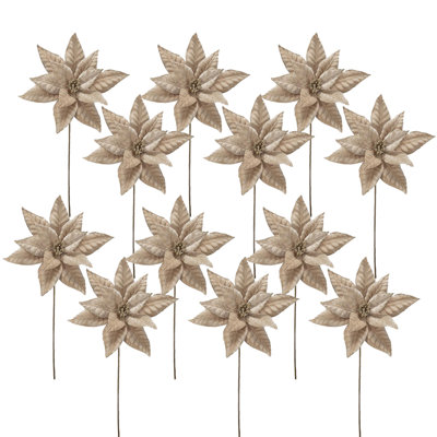 Poinsettia Stems - Set of 12 - Champagne
