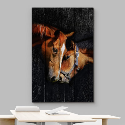 Horse " Wood Effect Panel Mother Child Horse Portrait Animals Digital Art Farmhouse Rustic Wildlife "