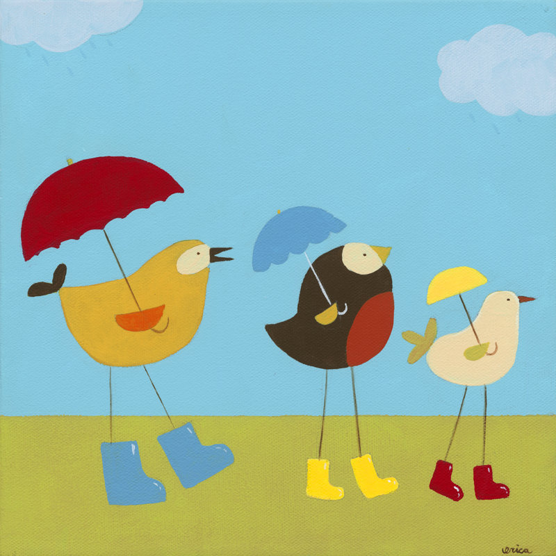 Rainy Day Birds I 1 Piece Wrapped Canvas Wall Art, 76cm H x 76cm W x 3.8cm D