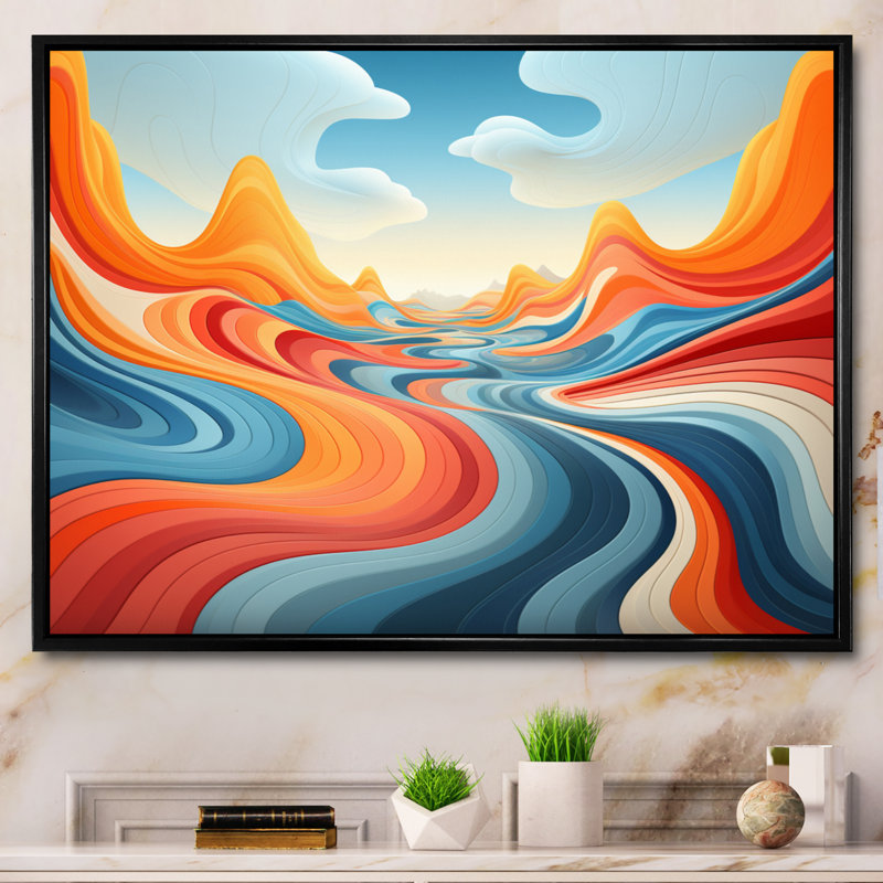 Op Rhythmic Illusion sur toile, Cadre flottant noir, H 16 po x l 32 po x P 1 po