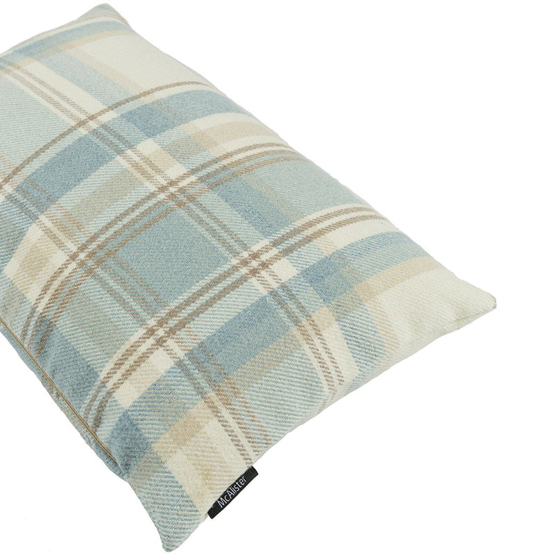 Griggs Plaid Rectangular Cushion, 30 x 50cm, Duck Egg Blue