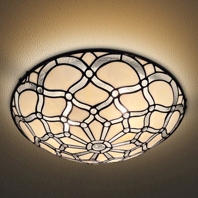 Tiffany Stained Glass Ceiling Light 3-Lights Tiffany Flush Mount Ceiling Light