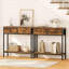 Console étroite de 29,5 po avec 2 tiroirs en tissu, petite table d'entrée avec tablettes de rangement à 2 niveaux, table de canapé mince, table d'appoint, pour le salon, couloir, brun rustique et noir BF71XG01