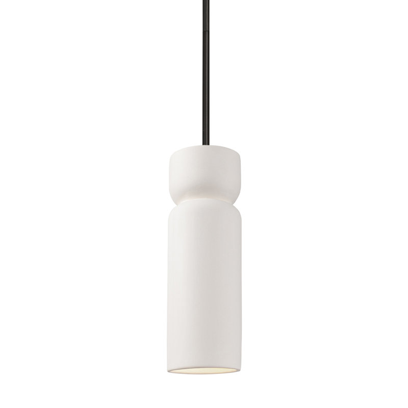 Luminaire suspendu cylindrique à 1 lumière DEL Goufes, Nickel brossé, Matte White