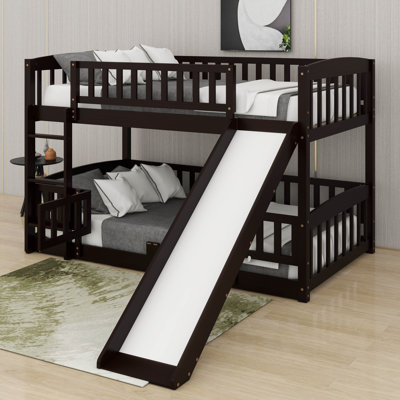 Twin Over Twin Bunk Bed With Fence，Ladder And Slide
