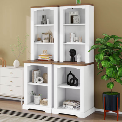 Ensemble de 2 étagères courbées courbées, armoire haute autoportante moderne avec tablettes ouvertes et dispositif anti-basculement
