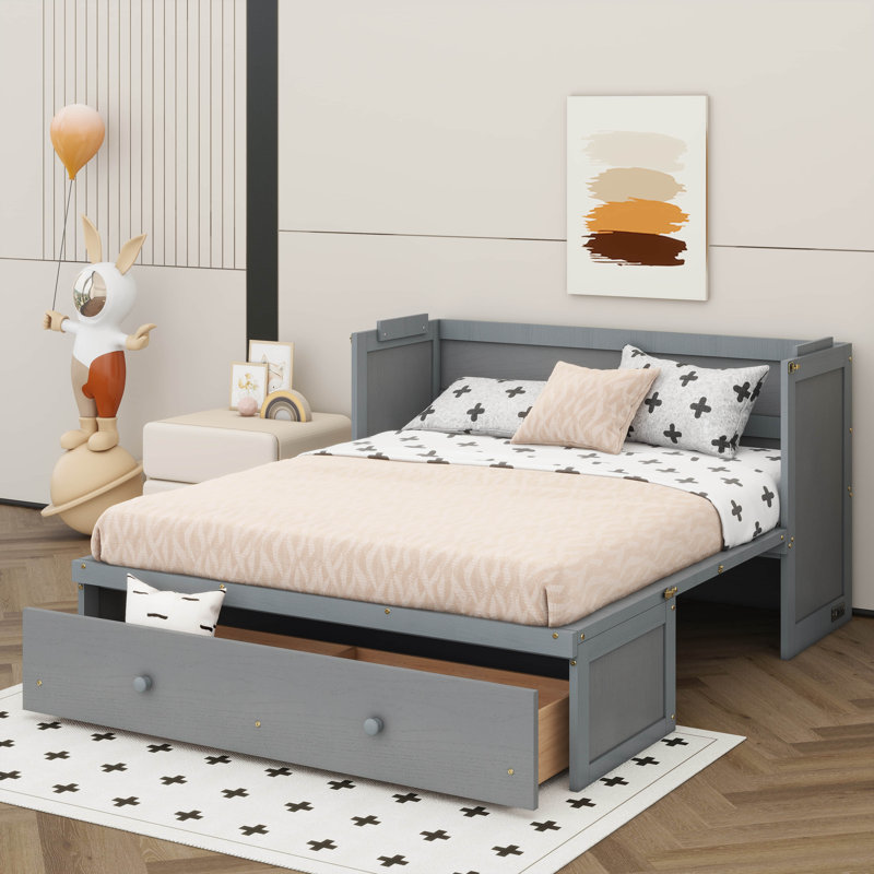 Murphy Bed Featuring Built-In Storage Drawers, Gray, Queen