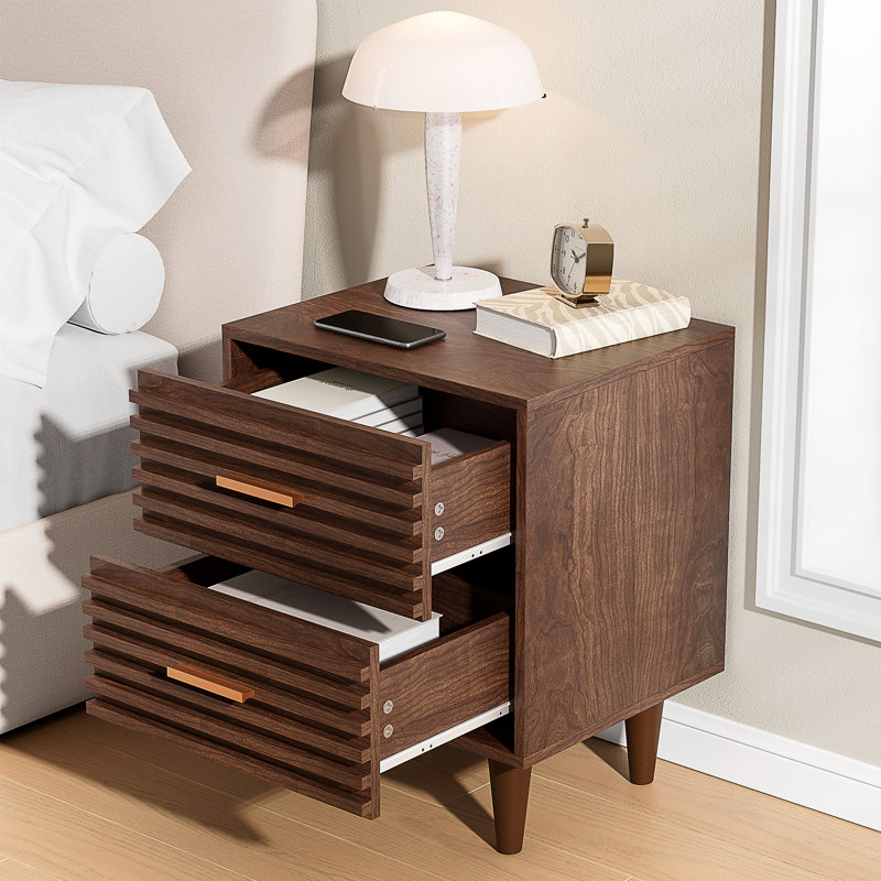 Tannehill Nightstand with 2 Drawers, Mid Century Modern End Table, Wood Side Table for Living Room