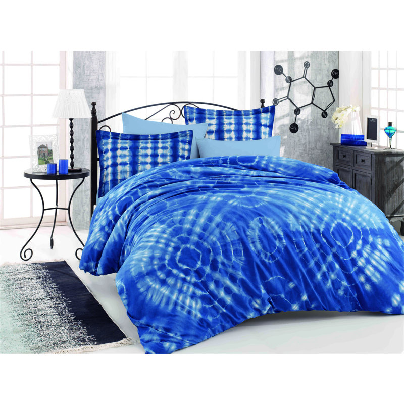 Ensemble de housse de couette 100% coton Wayde, Housse de couette 63 "x 87" + 2 pièces supplémen, Bleu
